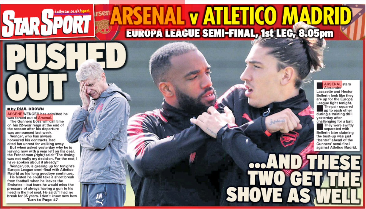 Daily Mail double down on Bellerin-Lacazette ‘fight’ 4 26 april 2018 daily star