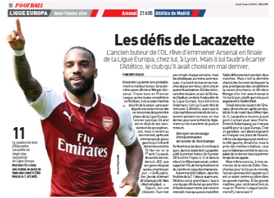 26 april 2018 lequipe lacazette injury