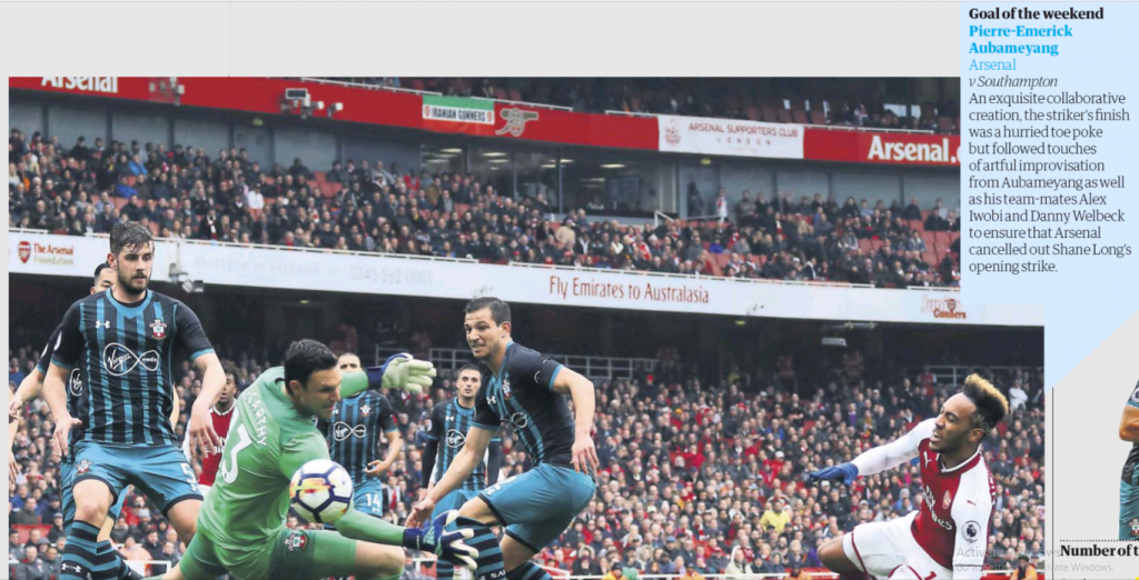 Arsenal strike named Goal of the Weekend 2 9 april 2018 guardian arsenal goal of the weekend