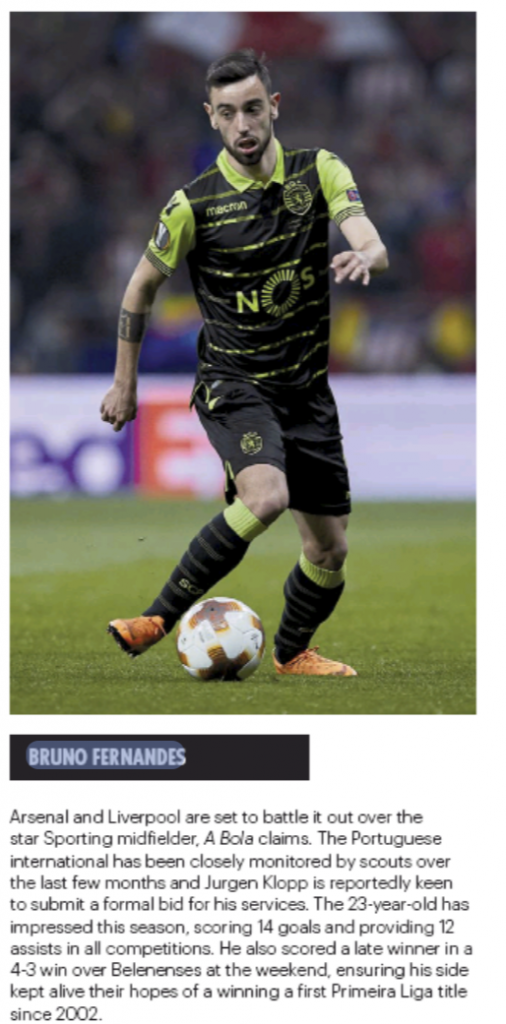 Arsenal and Liverpool scout Bruno Fernandes 2 Bruno Fernandes Sport360 19 April 2018