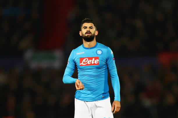 ROTTERDAM, NETHERLANDS - DECEMBER 06: Elseid Hysaj of Napoli looks on during the UEFA Champions League group F match between Feyenoord and SSC Napo...
