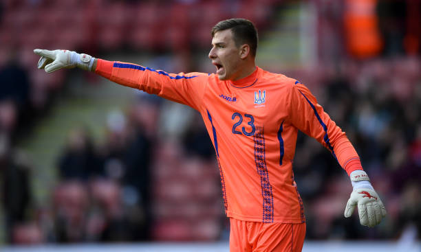 Andriy Lunin of Ukraine during the U21 European Championship Qualifier between England U21 and Ukraine U21 at Bramall Lane on March 27, 2018 in She...