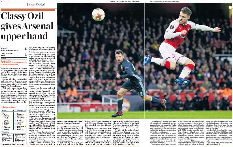 daily telegraph 6 april 2018 match report
