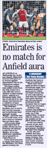 Express create narrative using Liverpool to attack Arsenal 2 express 6 april 2018 anfield tmosphere