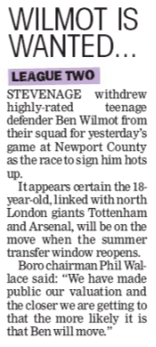 5-year-deal agreed as another drops from Arsenal’s 'list' 2 football league paper 8 april 2018 ben wilmot