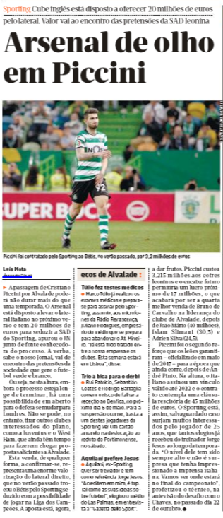 Arsenal 'seduce' Sporting with €20m for Italian 25-year-old 2 jornal de noticias 24 april 2018 piccini