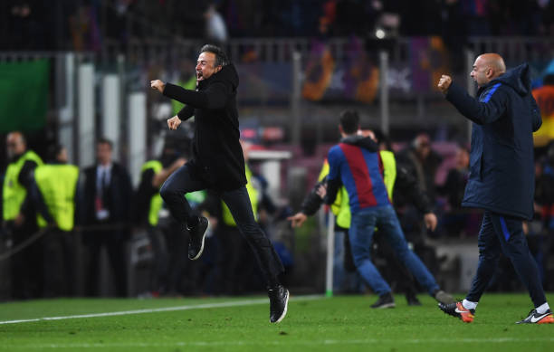 Arsenal change their mind about Luis Enrique 2 BARCELONA, SPAIN - MARCH 08: Luis Enrique manager of Barcelona celebrates as Sergi Roberto of Barcelona scores their sixth goal during the UEFA Champions League Round of 16 second leg match between FC Barcelona and Paris Saint-Germain at Camp Nou on March 8, 2017 in Barcelona, Spain. (Photo by Michael Regan/Getty Images)
