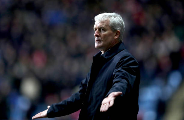 COVENTRY, ENGLAND - JANUARY 06: Mark Hughes, Manager of Stoke City reacts during The Emirates FA Cup Third Round match between Coventry City and Stoke City at Ricoh Arena on January 6, 2018 in Coventry, England. (Photo by Matthew Lewis/Getty Images)