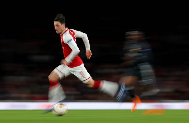 LONDON, ENGLAND - APRIL 05: Mesut Ozil of Arsenal during the UEFA Europa League quarter final leg one match between Arsenal FC and CSKA Moskva at Emirates Stadium on April 5, 2018 in London, United Kingdom. (Photo by Catherine Ivill/Getty Images)