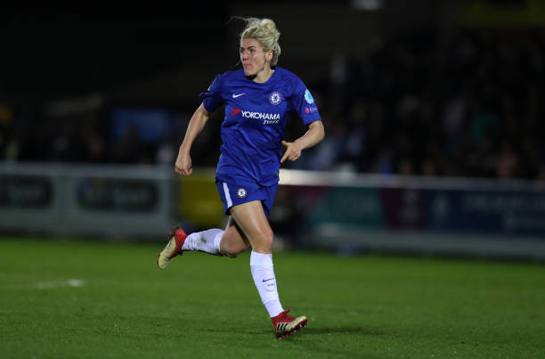 KINGSTON UPON THAMES, ENGLAND - MARCH 28: Millie Bright of Chelsea during the UEFA Womens Champions League Quarter-Final Second Leg between Chelsea...