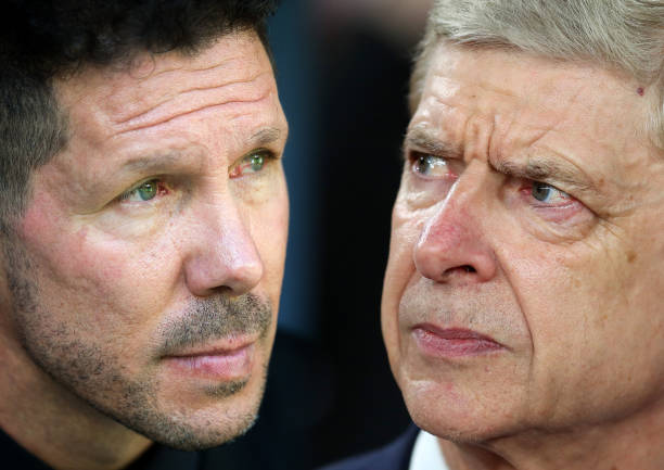 n this composite image a comparison has been made between Manager Diego Simeone of Club Atletico de Madrid (L) and Arsene Wenger of Arsenal . Arsen...