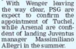 1 may 2018 daiy star wenger psg allegri
