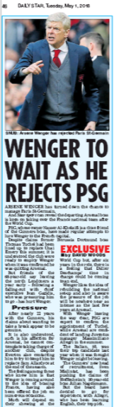 1 may 2018 daiy star wenger psg