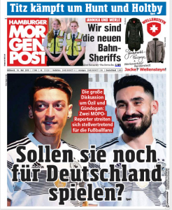 Angela Merkel defends 'thoughtless' Mesut Ozil who is affected by whistles 6 16 may 2018 morgenpost front cover ozil gundogan