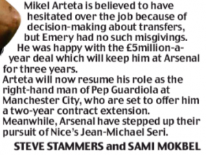 Media outlets get Emery’s contract details wrong 3 180523 daily mail emery salary