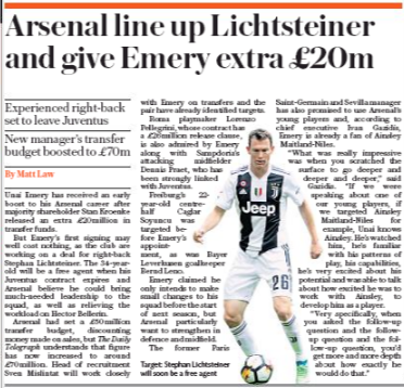 180526 daily telegraph Lichtsteiner