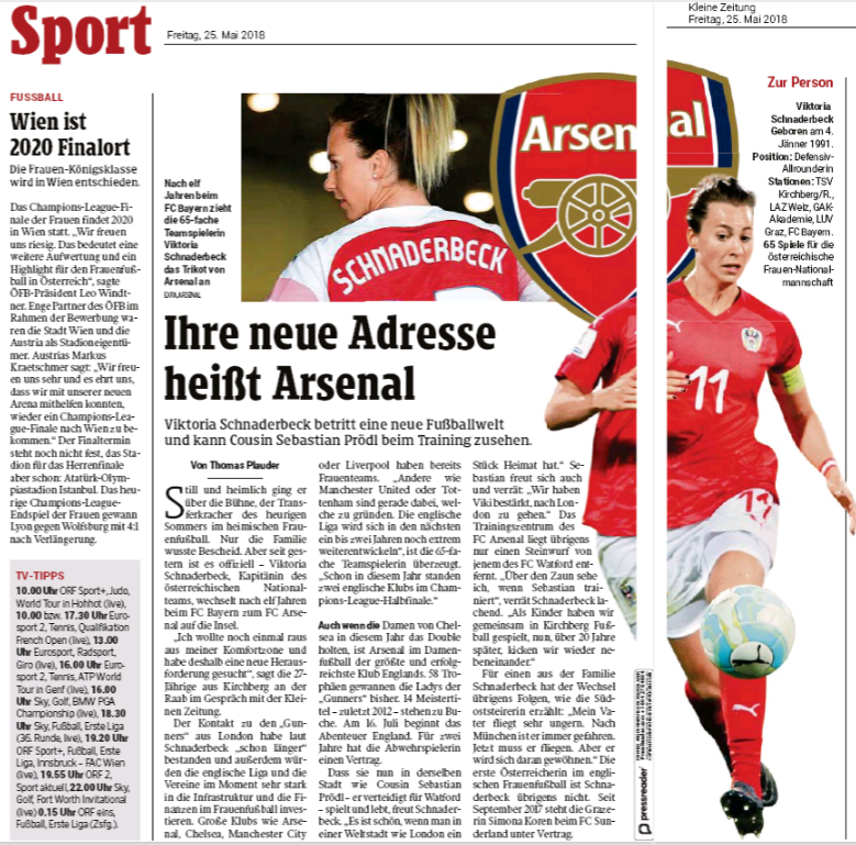 “I wanted out of my comfort zone” says Schnaderbeck after joining from Bayern Munich 3 180526 kleine zeitung schnaderbeck