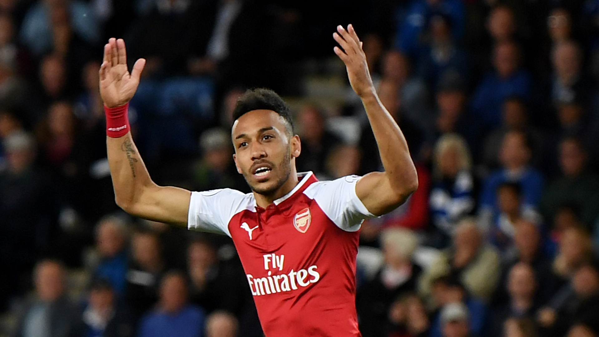 during the Premier League match between Leicester City and Arsenal at The King Power Stadium on May 9, 2018 in Leicester, England.