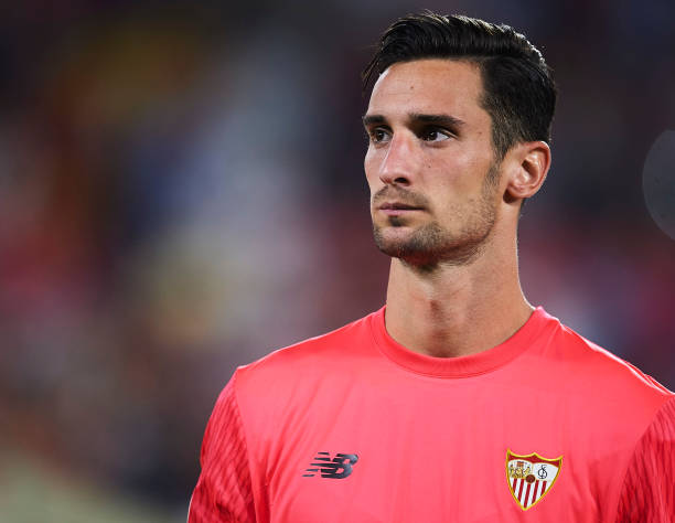 SEVILLE, SPAIN - SEPTEMBER 26: Sergio Rico of Sevilla FC looks on during the UEFA Champions League match between Sevilla FC and NK Maribor at Estad...