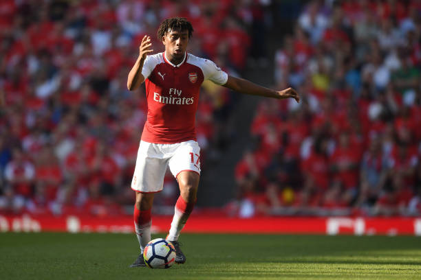LONDON, ENGLAND - MAY 06: Alex Iwobi of Arsenal in action during the Premier League match between Arsenal and Burnley at Emirates Stadium on May 6,...