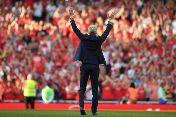 Remembering our goodbyes to Arsene Wenger 3 LONDON, ENGLAND - MAY 06: Arsenal manager Arsene Wenger says goodbye to the Arsenal fans after 22 years at the helm at the end of the Premier League match between Arsenal and Burnley at Emirates Stadium on May 6, 2018 in London, England. (Photo by Mike Hewitt/Getty Images)