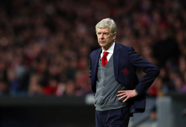 MADRID, SPAIN - MAY 03: Arsene Wenger manager / head coach of Arsenal during the UEFA Europa League Semi Final second leg match between Atletico Ma...