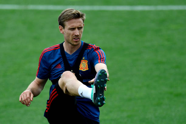Spain's Ignacio Monreal attend a training session of Spain's football national team at the Spanish Football Federation's 'Ciudad del Futbol' in Las...