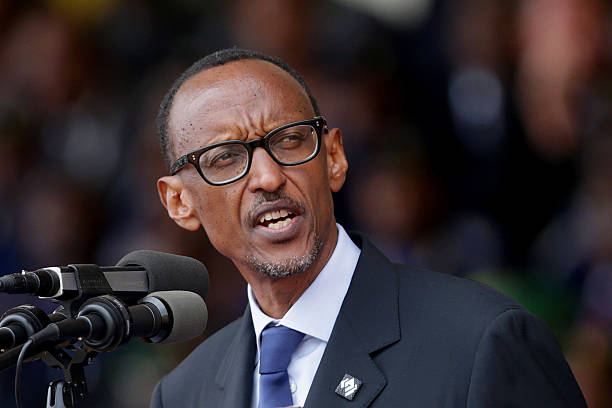 KIGALI, RWANDA - APRIL 07: Rwandan President Paul Kagame addresses the commemoration of the 20th anniversary of his country's genocide at Amahoro S...