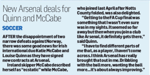 McCabe ‘ecstatic’ to sign Arsenal deal 2 180616 irish independent katie mccabe