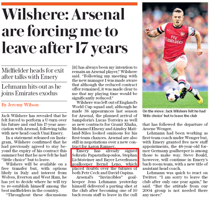 Official announcement all that’s missing: Arsenal's 3rd signing done 2 180620 daily telegraph jack wilshere leaving