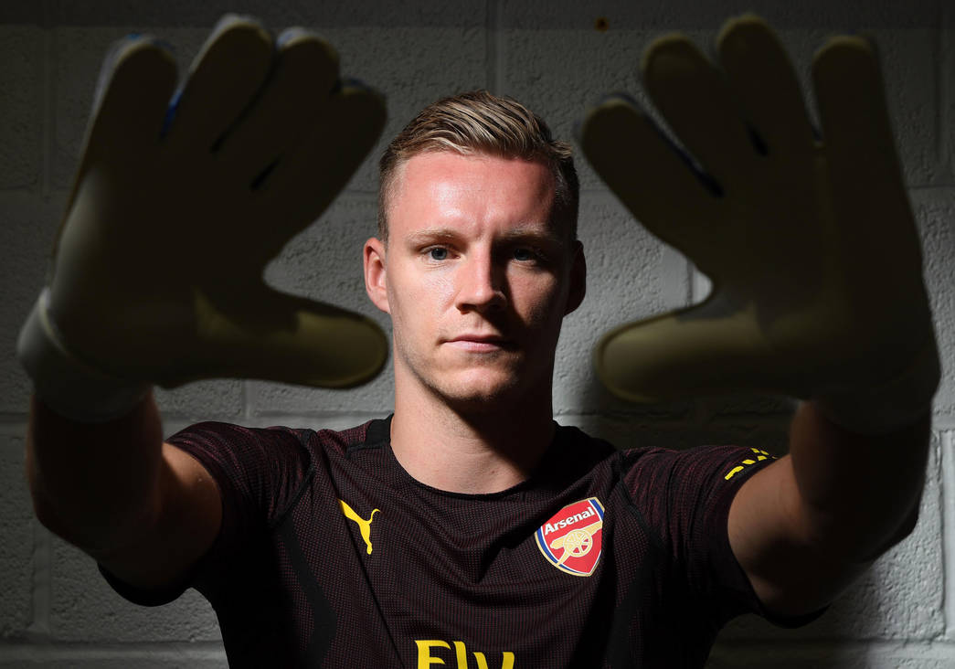ST ALBANS, ENGLAND - JUNE 19: Arsenal unveil new signing Bernd Leno at London Colney on June 19, 2018 in St Albans, England. (Photo by Stuart MacFa...