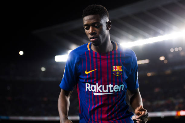 BARCELONA, SPAIN - APRIL 07: Ousmane Dembele of FC Barcelona looks on during the La Liga match between Barcelona and Leganes at Camp Nou on April 7...