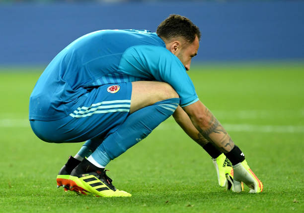 MOSCOW, RUSSIA - JULY 03: David Ospina of Colombia looks dejected following his sides defeat in the 2018 FIFA World Cup Russia Round of 16 match be...
