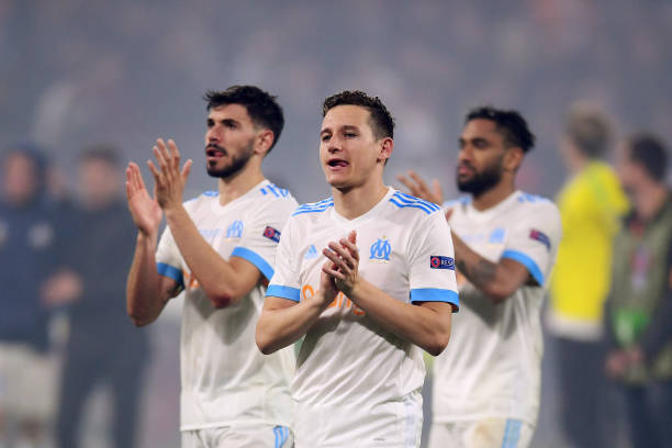 LYON, FRANCE - MAY 16: Florian Thauvin of Marseille walks off dejected after the UEFA Europa League Final between Olympique de Marseille and Club A...