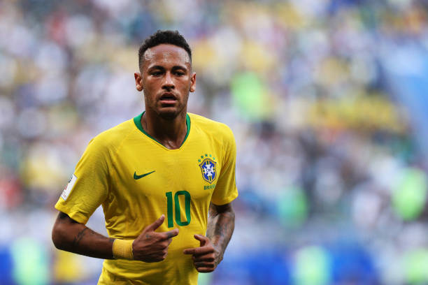 SAMARA, RUSSIA - JULY 02: Neymar Jr of Brazil looks on during during the 2018 FIFA World Cup Russia Round of 16 match between Brazil and Mexico at ...