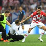MOSCOW, RUSSIA - JULY 15: Dejan Lovren of Croatia confronts a pitch during the 2018 FIFA World Cup Final between France and Croatia at Luzhniki Stadium on July 15, 2018 in Moscow, Russia. (Photo by Shaun Botterill / Getty Images)