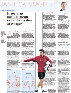 180818 daily telegraph jamie carragher unai emery