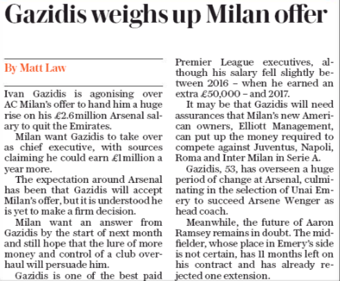 180821 daily telegraph ivan gazidis milan