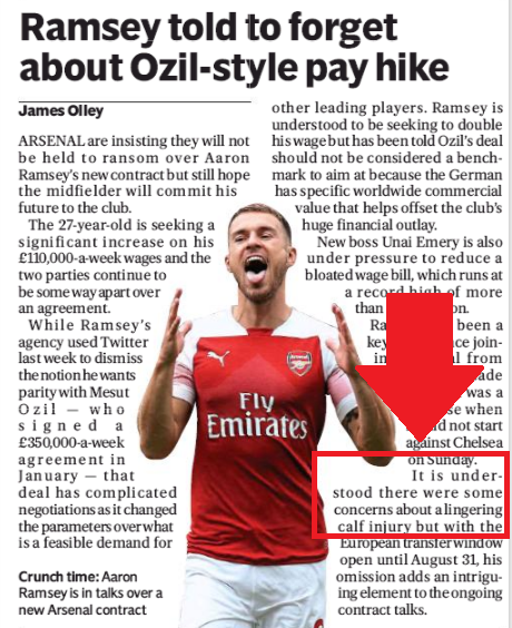 Aaron Ramsey was not dropped, he was injured 2 180821 evening standard ramsey2