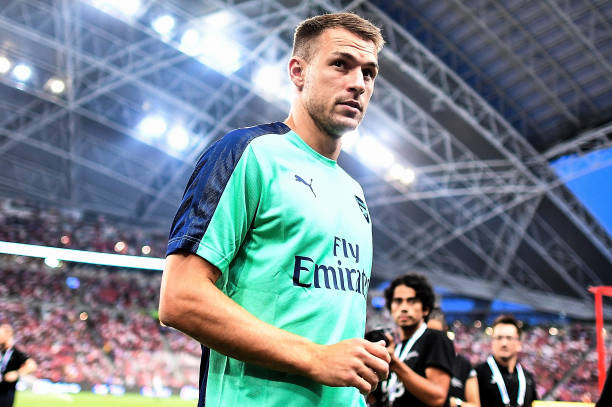 SINGAPORE - JULY 28: Aaron Ramsey #8 of Arsenal looks during the International Champions Cup match between Arsenal and Paris Saint Germain at the N...
