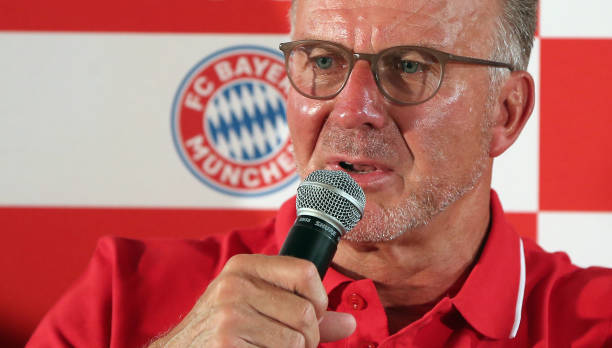 MIAMI, FL - JULY 29: Karl-Heinz Rummenigge, CEO of FC Bayern Muenchen, addresses a news conference during the last day of the FC Bayern AUDI Summer...