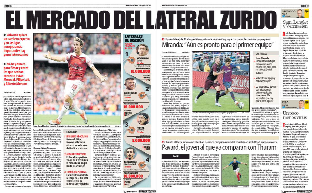 Arsenal identify Nicolas Tagliafico as ball-winning Nacho Monreal replacement 3 180911 sport spain monreal barcelona