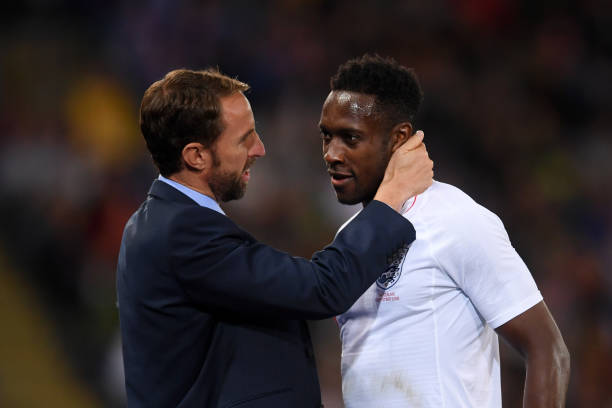 LEICESTER, ENGLAND - SEPTEMBER 11: Gareth Southgate, Manager of England embraces Danny Welbeck of England as he is substituted during the internati...
