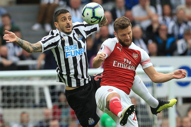 How is he still an Arsenal player? Arsenal defender ratings 9 Newcastle United's Spanish striker Mato Joselu (L) vies with Arsenal's German defender Shkodran Mustafi during the English Premier League football match between Newcastle United and Arsenal at St James' Park in Newcastle-upon-Tyne, north east England on September 15, 2018. (Photo by Lindsey PARNABY / AFP)