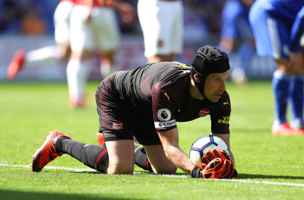 CARDIFF, WALES - SEPTEMBER 02: Petr Cech of Arsenal during the Premier League match between Cardiff City and Arsenal FC at Cardiff City Stadium on ...