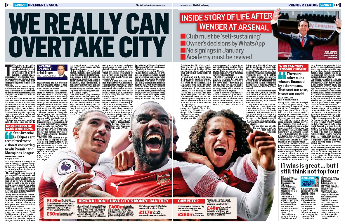 Raul Sanllehi clarifies Arsenal’s January transfer plans 2 Mail on Sunday 28 October 2018