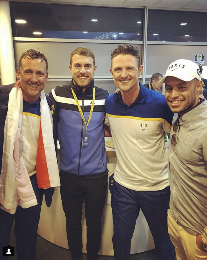 Ramsey pictured with Oxlade-Chamberlain at Ryder Cup 2 Ramsey Oxlade Chamberlain