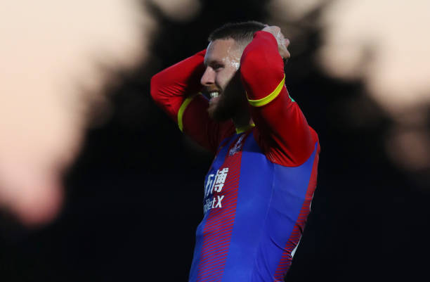 BOREHAMWOOD, ENGLAND - JULY 31: Connor Wickham of Crystal Palace reacts during the Pre-Season Friendly between Boreham Wood and Crystal Palace at Meadow Park on July 31, 2018 in Borehamwood, England. (Photo by Catherine Ivill/Getty Images)