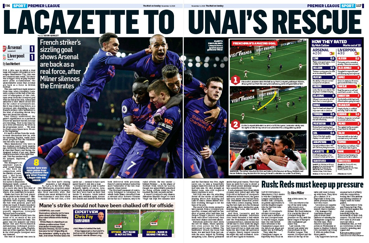 181104 mail on sunday arsenal v liverpool
