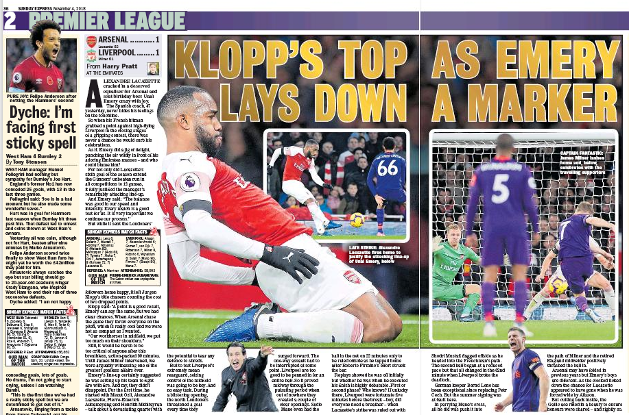 181104 sunday express arsenal v liverpool